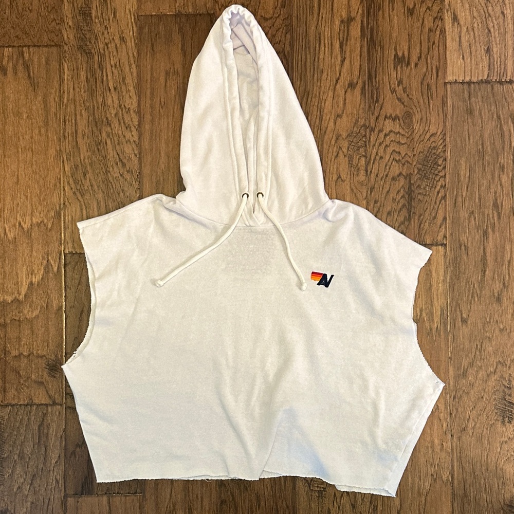 Aviator Nation White Sleeveless Hoodie size small
